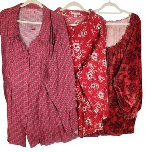 Woman‎ Within Top Bundle Of 3 Size 5X Red Floral Velvet Tunic Blouse Flannel New